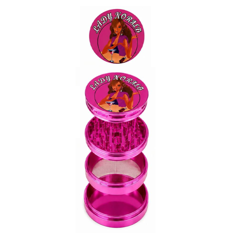 Lady Noraga 60mm 4-Part Plastic Grinder – Metallic Hot Pink with Storage Compartment 12 pack