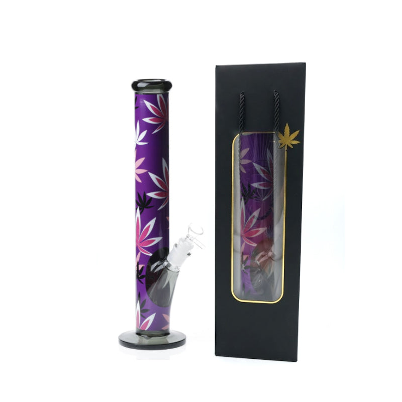 High Quality Weed Leaf Glass Water Pipe Bong – Straight Smoking Bong 40cm SS-7623-D Boxed