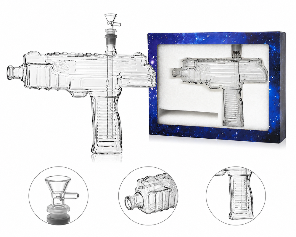 Novelty SMG Glass Machine Gun Bong Water Pipe – Assorted Colours (32cm) x 1