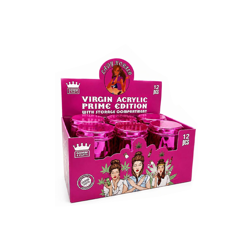 Lady Noraga 60mm 4-Part Plastic Grinder – Metallic Hot Pink with Storage Compartment 12 pack