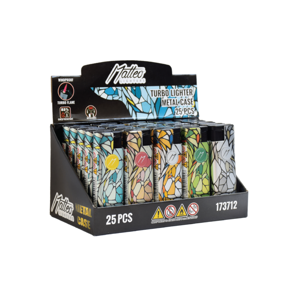 Matteo Metal Turbo Lighter Mozaic Windproof 25 pack