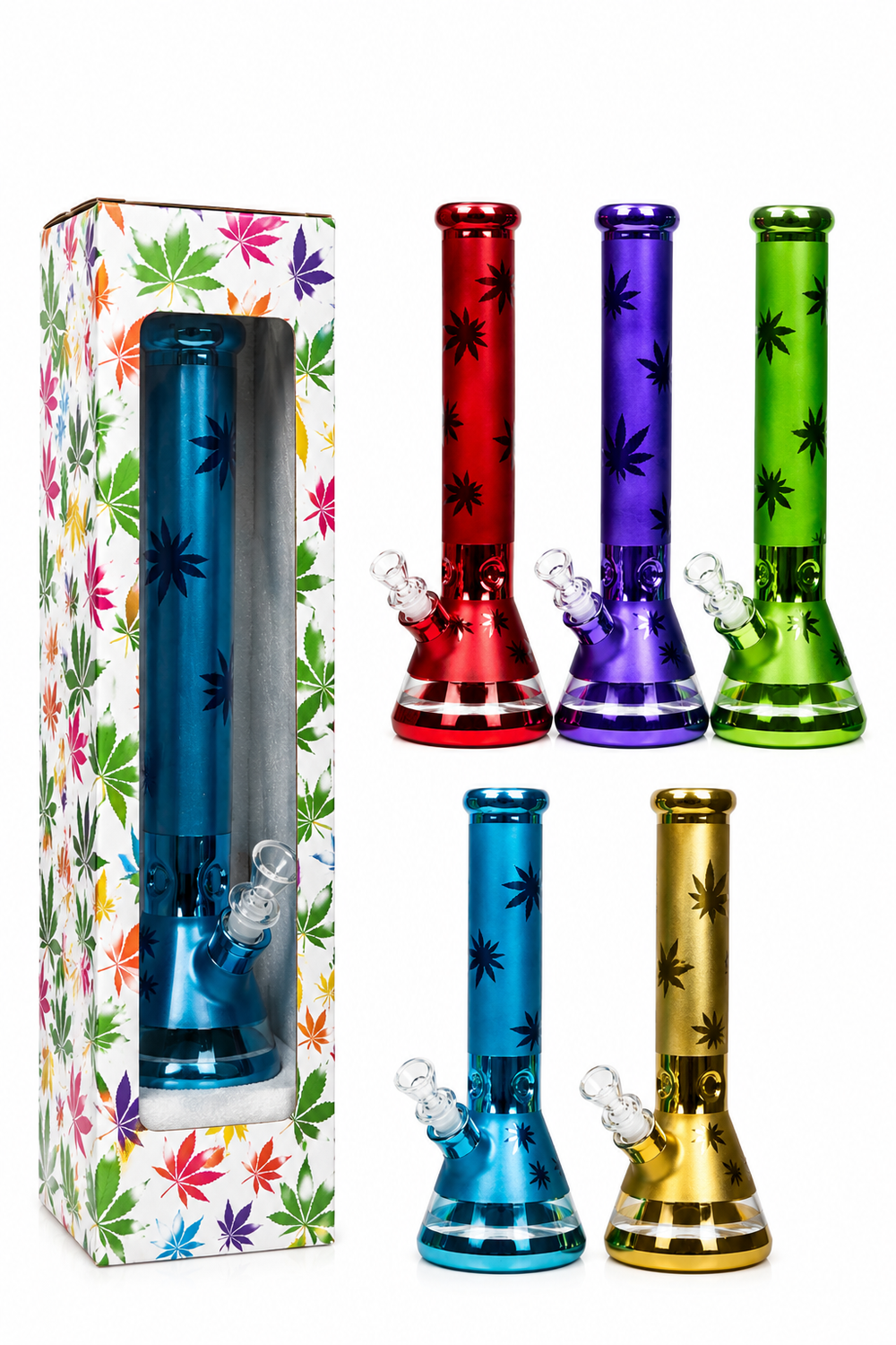 18" Leaf Large 7 mm metallic classic beaker bong Water Pipe Assorted Colour