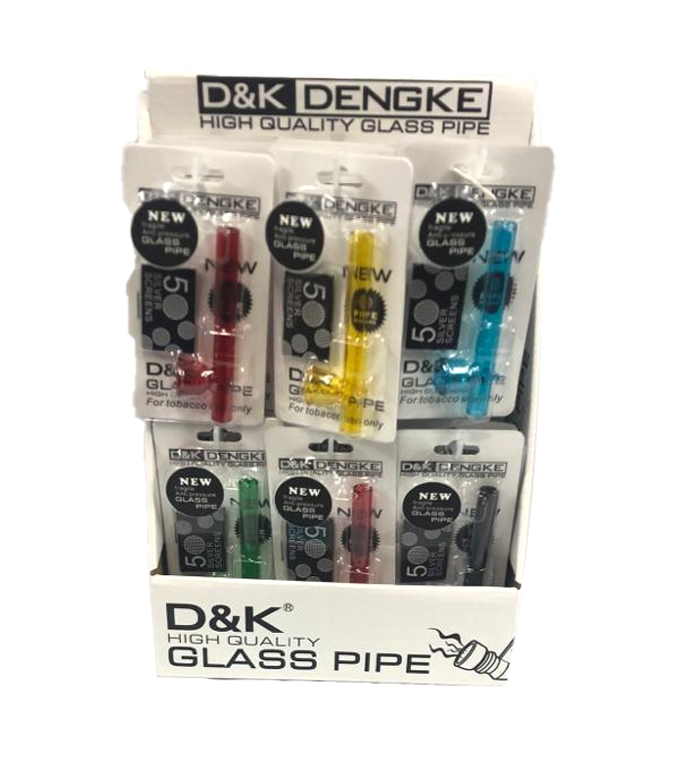 D&K Coloured Glass Pipe on Card with Screen x 24