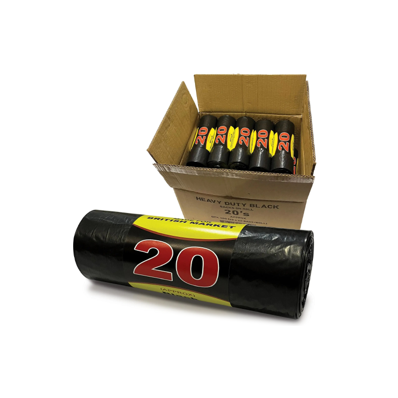 Heavy Duty Black Bin Bags on Roll – 20's Qty 400 ( 20x20 Bags/Rolls )
