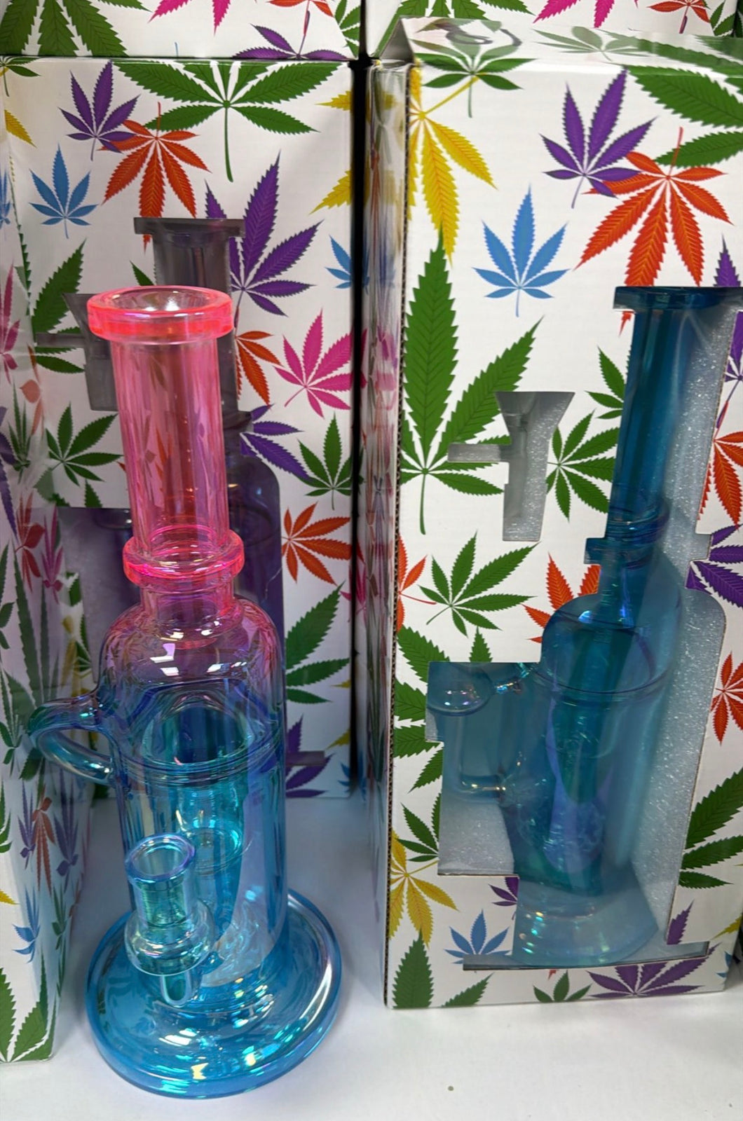 8.4-Inch Klein Style Heavy Glass Bong Water Pipe - Mixed Colours Boxed