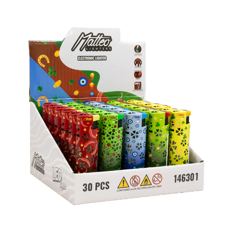 Jet Lighter 146301 Matteo in Metal case Inner + LED Light Light Up Lucky 30 pack