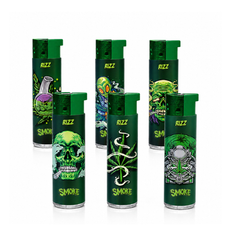 New Jet Windproof Lighter 153100 RIZZ Round Design Label Weed 48pck