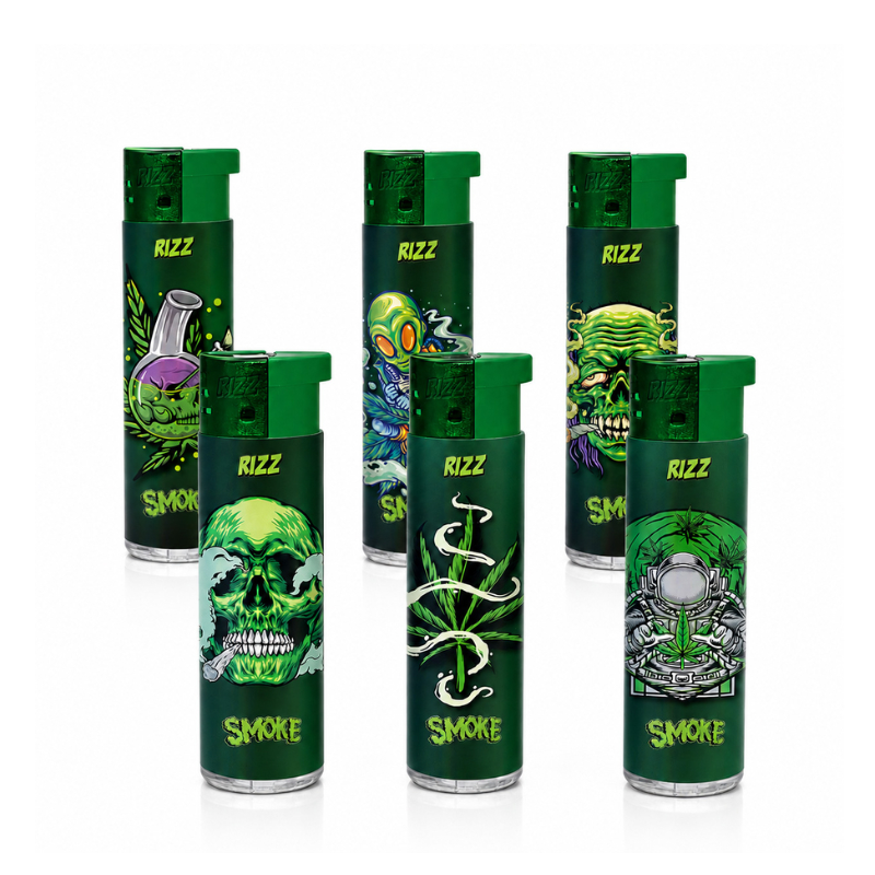 New Jet Windproof Lighter 153100 RIZZ Round Design Label Weed 48pck