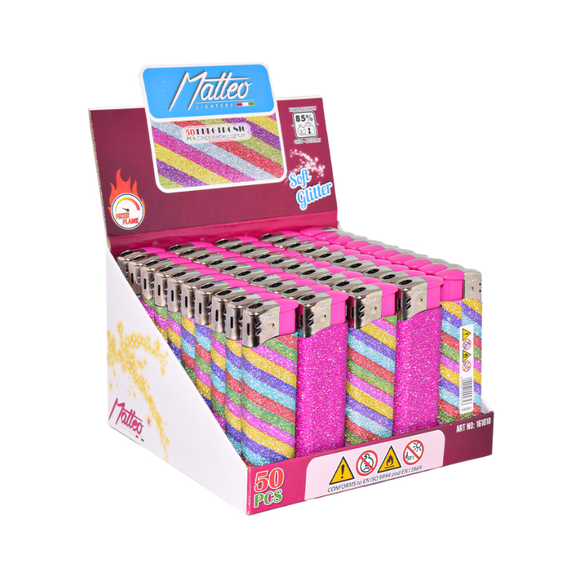 Electronic Lighter 161010 Matteo Glitter label Rainbow 50pack
