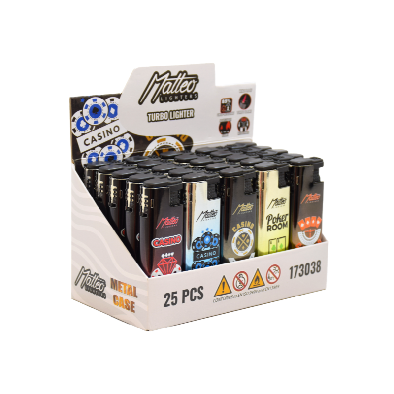 Turbo Lighter 173038 Matteo in Metal case Casino 25 pack