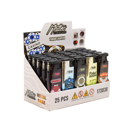 Turbo Lighter 173038 Matteo in Metal case Casino 25 pack