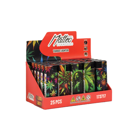 Turbo Lighter 173717 – Matteo Metal Case with Touchable Label “Neon Rasta Cannabis” (25 pcs)