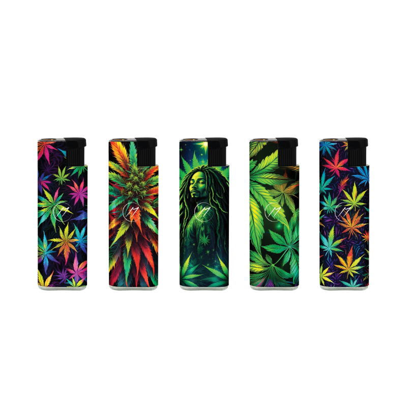 Turbo Lighter 173717 – Matteo Metal Case with Touchable Label “Neon Rasta Cannabis” (25 pcs)
