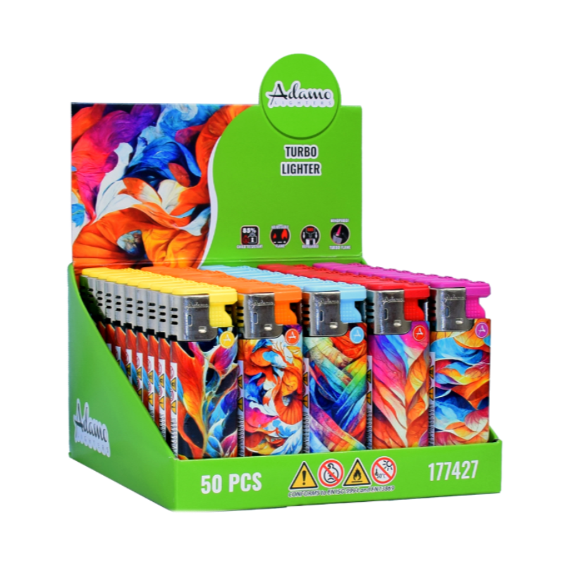 Turbo Windproof Lighter 177427 Adamo Design Label - Colorful 50pack