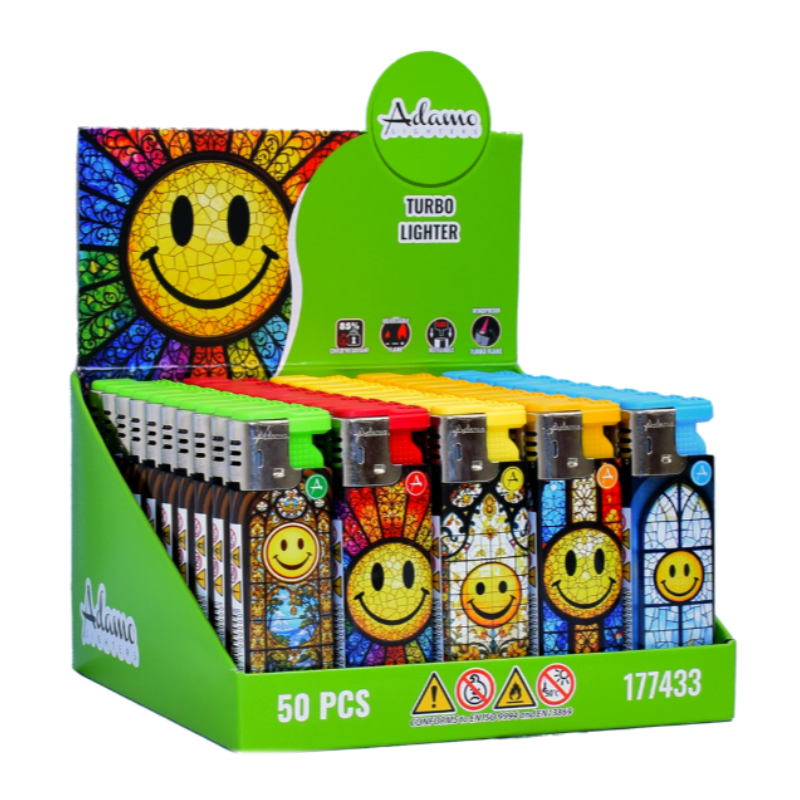 Turbo Windproof Lighter 177433 Adamo Design Label - Smiley 50pack