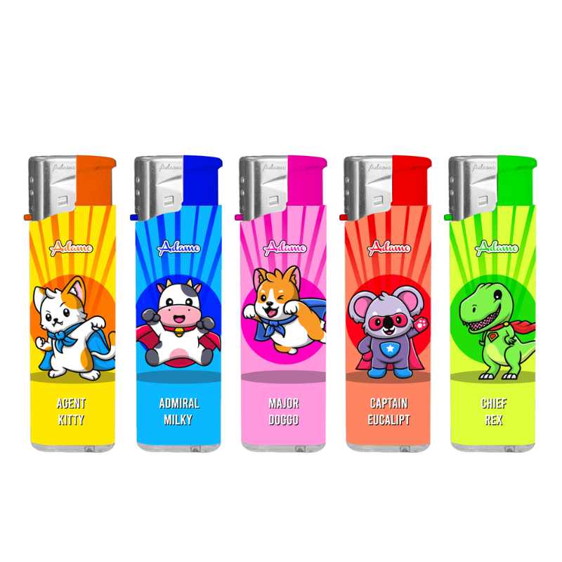 Turbo Windproof Lighter 178902 Adamo Design Label - Superhero Animal 50pack