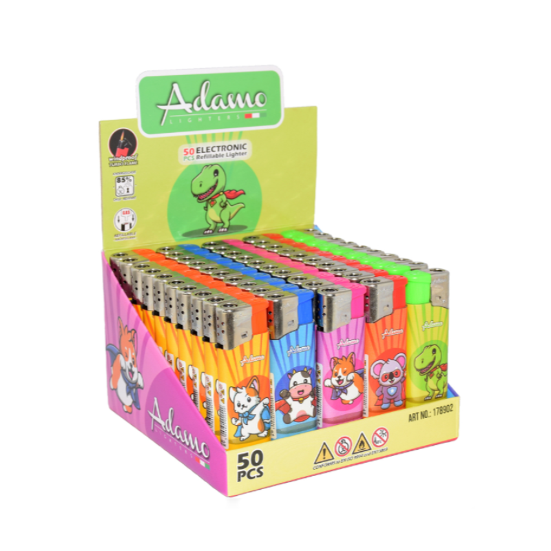 Turbo Windproof Lighter 178902 Adamo Design Label - Superhero Animal 50pack