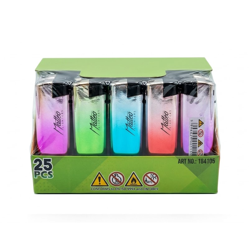 Matteo Metal Softflame Fancy Lighter 25 Pack – Model 144105
