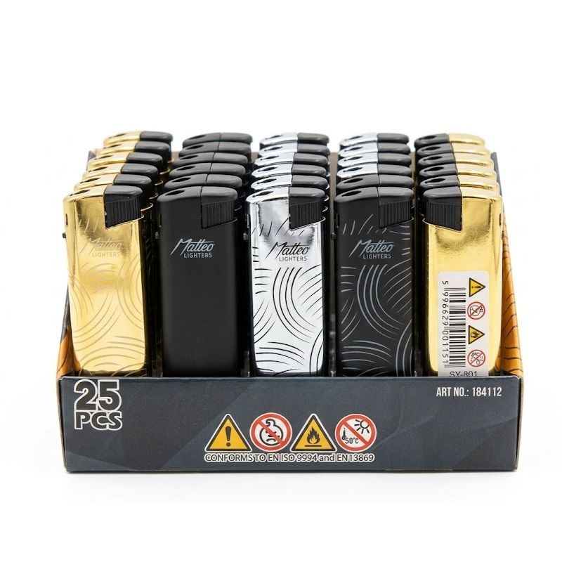 Matteo Metal soft flame Fancy Lighter 25 Pack – Model 184112