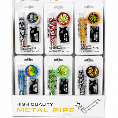 High Quality Glass Pipe & Silver Screen  + Grinder x 24 SS-0492