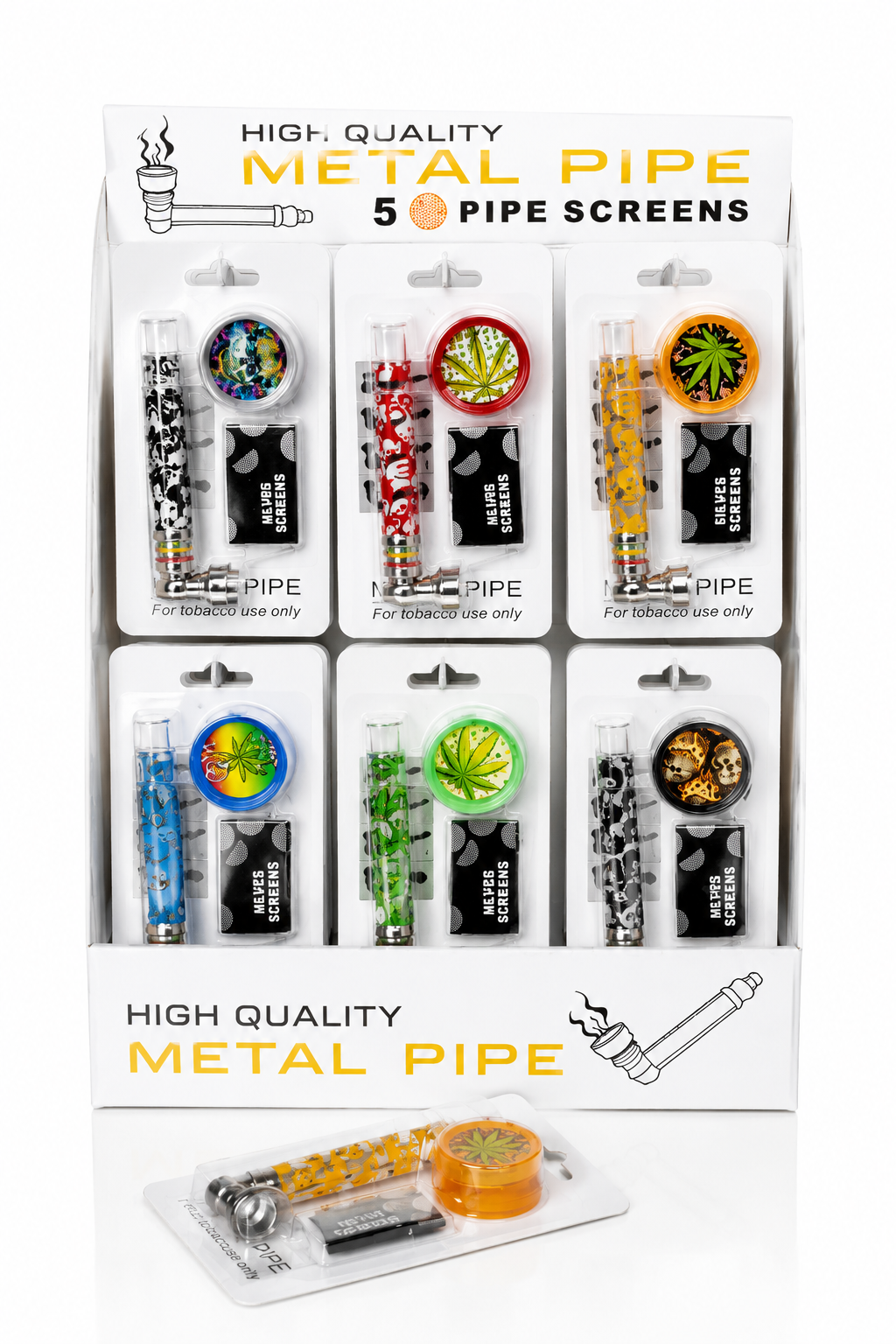 High Quality Glass Pipe & Silver Screen  + Grinder x 24 SS-0492