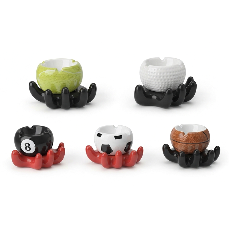Sports Ball Ceramic Ashtray with Hand Holder – Assorted Designs | Novelty Smoking Ashtray SS-1106