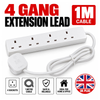 Extension Lead, 4 Gang, 1 Metre Extension Cable with UK 3 Pin Plug