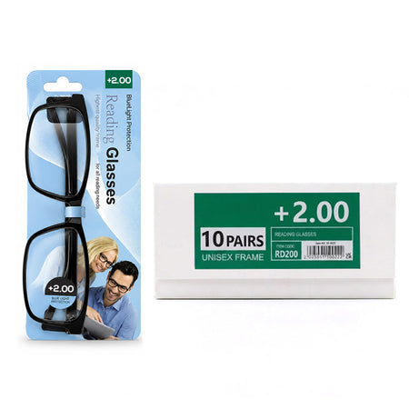 10 Pairs +2.00 Reading Glasses – Unisex Frames | RD400