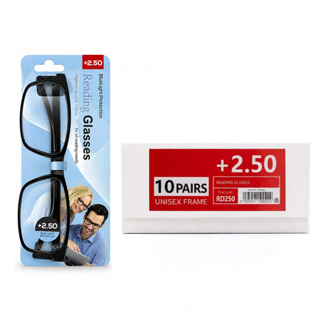 10 Pairs +2.50 Reading Glasses – Unisex Frames | RD400