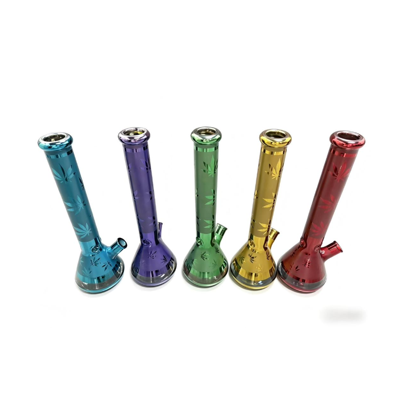 High Quality Glass Bong Weed Print Metallic Leaf – Assorted Colour – 42cm Large