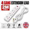 Extension Lead, 4 Gang, 2 Metre Extension Cable with UK 3 Pin Plug