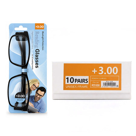 10 Pairs +3.00 Reading Glasses – Unisex Frames | RD400