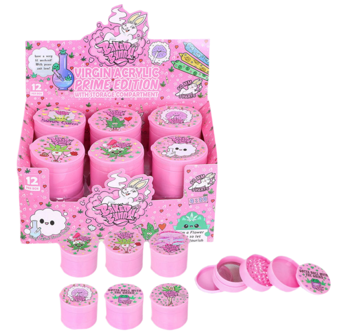 Baked Bunny Pink Plastic Grinder 60mm x 12