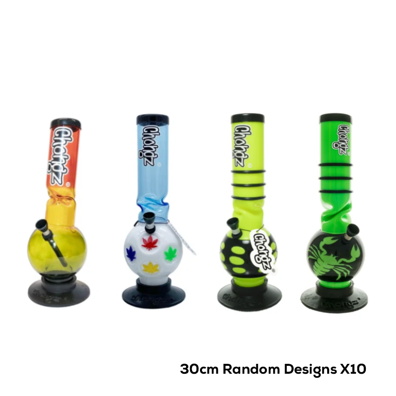 CHONGZ 30cm Acrylic Bongs – Random Assorted Designs X 10 £6.99 Each