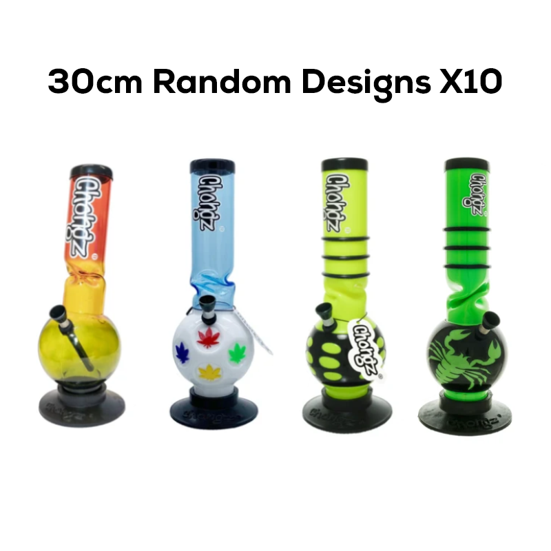 CHONGZ 30cm Acrylic Bongs – Random Assorted Designs X 10 £6.99 Each