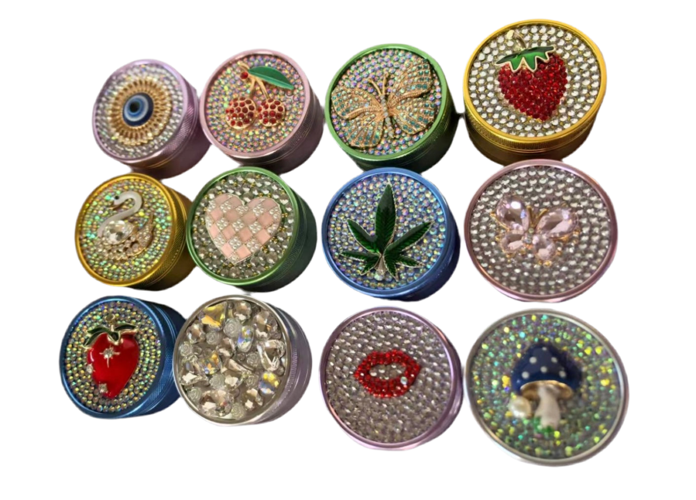 Metal Grinder with Crystal Designs 55mm 4 Part  Assorted x 12 pack