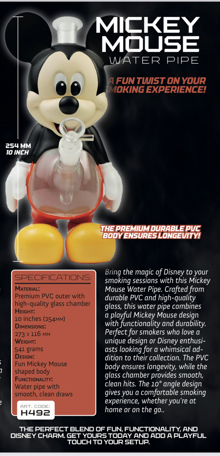 Mickey Mouse Pvc Water Pipe Bong 10 inches