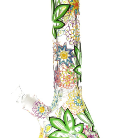 Beaker Glass Bong 3D-Wrap Flower Multi Colour 33cm x 1