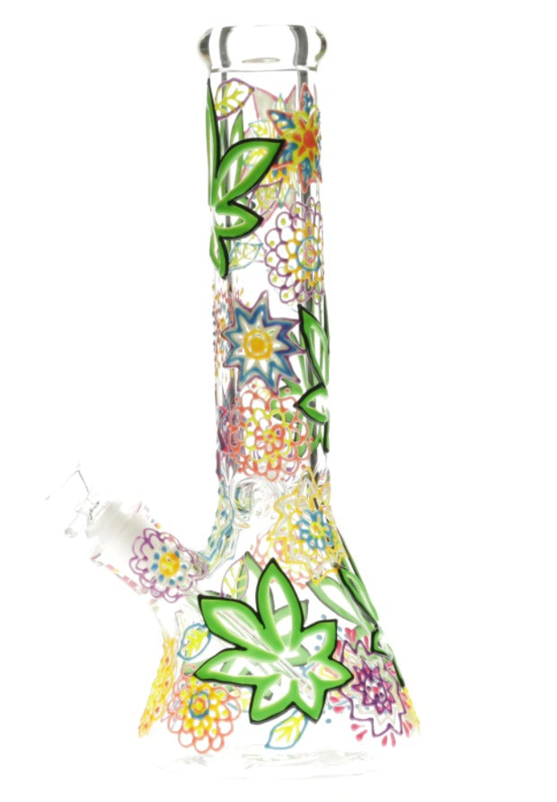 Beaker Glass Bong 3D-Wrap Flower Multi Colour 33cm x 1
