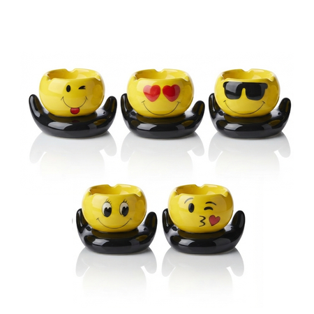 Emoji Ceramic Ashtray with Hand Holder – Assorted Funny Face Designs | Novelty Smoking Ashtray SS-1113