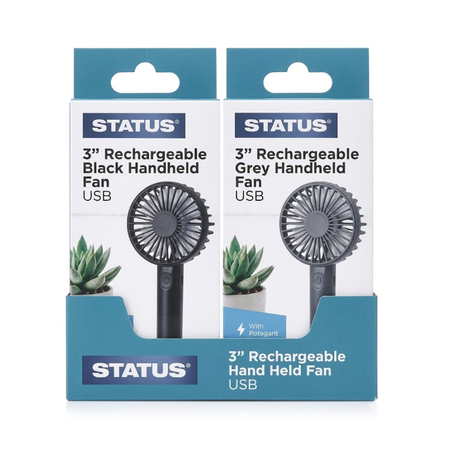 3" Rechargable Hand Held Mini Fan - Status Air Blast - 5x Black 5 x Grey - in Colour CDU 10 pack