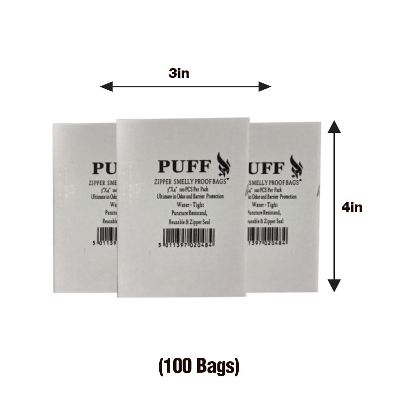 Matt Black Zipper Smell Proof Bag 3" x 4" 100 Bags