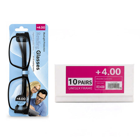 10 Pairs +4.00 Reading Glasses – Unisex Frames | RD400