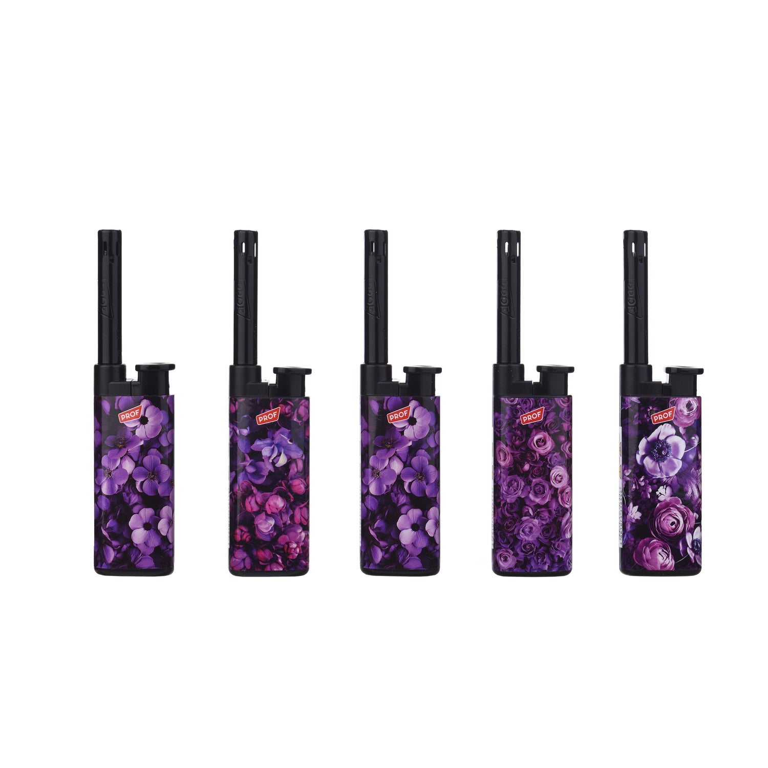 PROF Candle Lighter Purple Flowers – Long Utility Gas Lighter for Candles & Kitchen (Display Pack) 25 pack