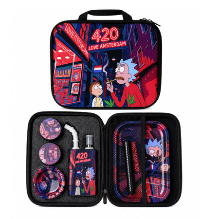 Zipper Set Smoking Amsterdam 420 with Ashtray, Grinder, Tray, Bong and Containers Gift Set SS-0010