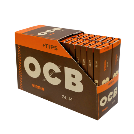 OCB Connoisseur Brown Virgin Unbleached King Size Slim + Tips 32 pack