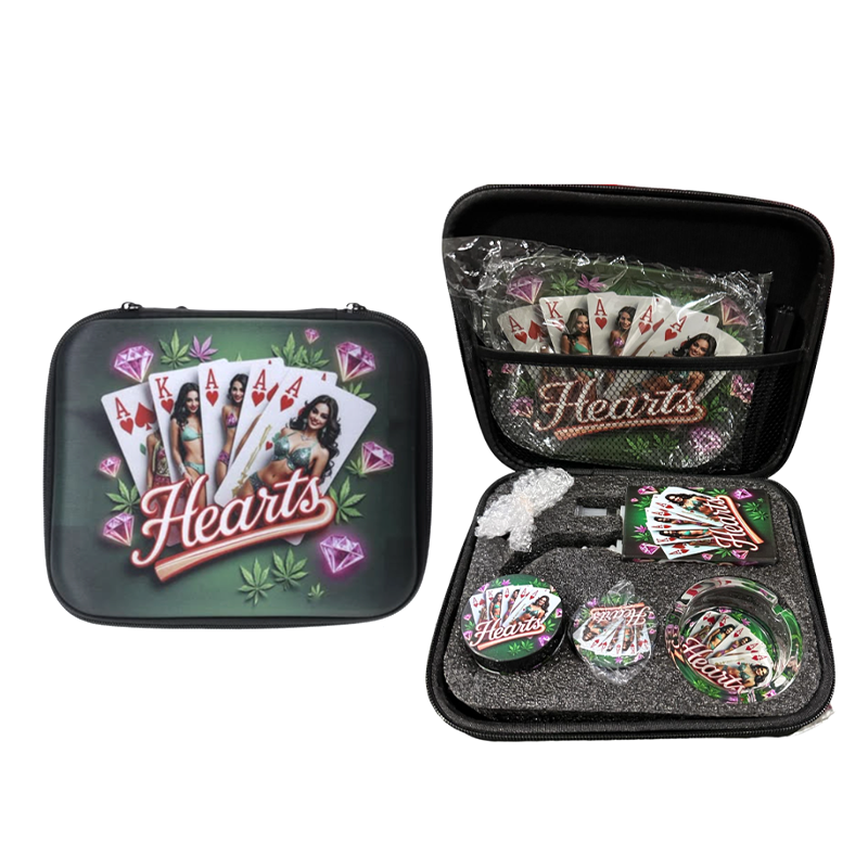 Zipper Set Smoking Hearts with Ashtray, Grinder, Tray, Bong and Containers Gift Set SS-0010