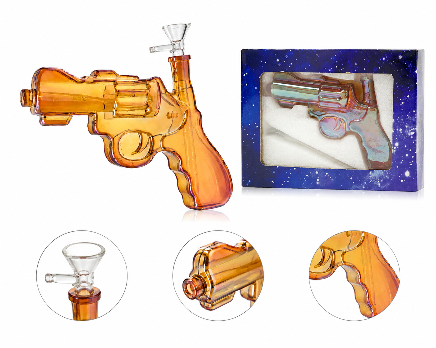Novelty Pistol Gun Glass Bong Water Pipe Assorted Colours x 1