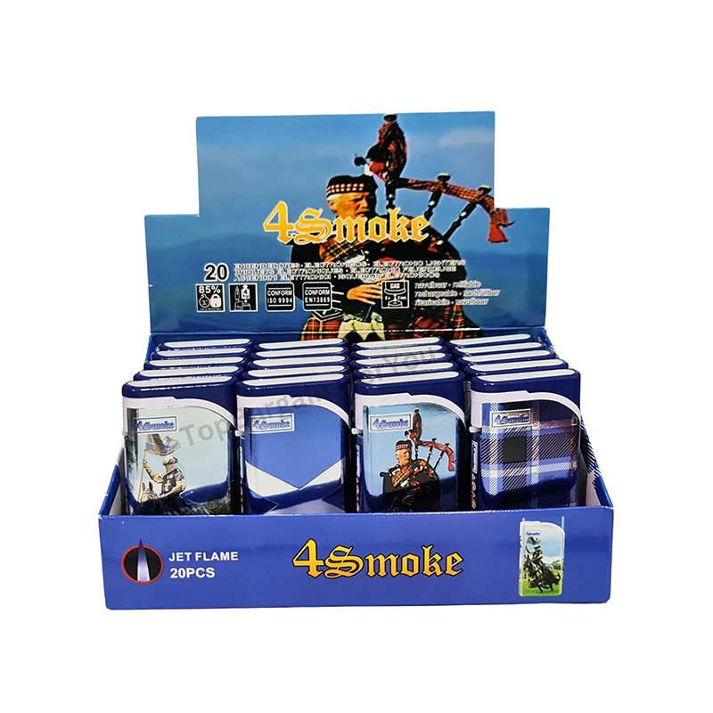 4Smoke Scotland Jet Flame Lighter Display Pack – 20 Pieces Assorted Designs