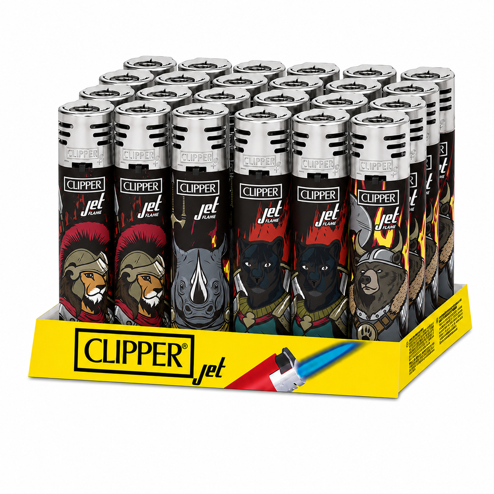 Windproof Clipper Jet Flame Lighter WARRIOR ANIMALS  x 24 pack CKJ3B106UKH